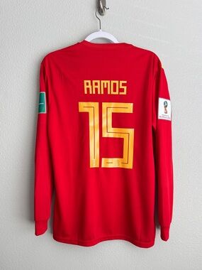 Spain 2018 Sergio Ramos World Cup home long sleeve red soccer jersey